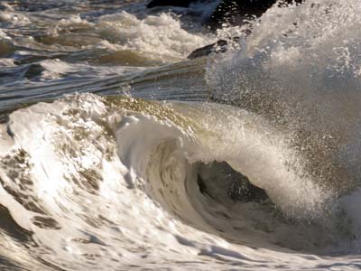 water crashing along the coast