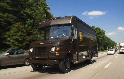 A UPS delivery vehicle in Atlanta, GA