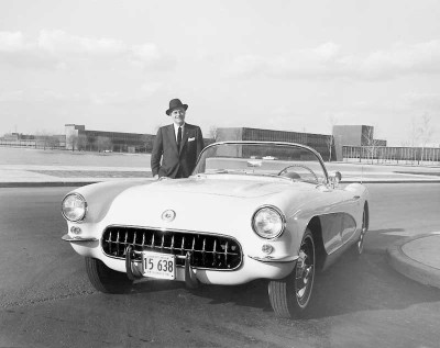 The narrow-band whitewalls on this 1956 Corvette weren't publicly available until 1959.