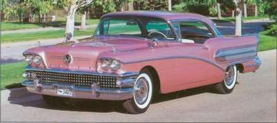 Laurel Mist paint lends a rosy glow to a 1958 Buick Century two-door hardtop.