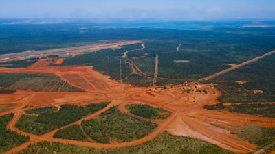 Aerial view of a bauxite mine in Australia