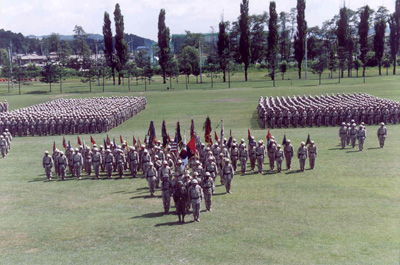 The 2nd Brigade Combat Team stands in formation at Camp Casey in Tongduchon, Korea.