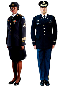 The Army recently announced plans to replace its green, white and blue service uniforms with one blue service uniform, likely similar to the Army Blue uniform pictured here. 