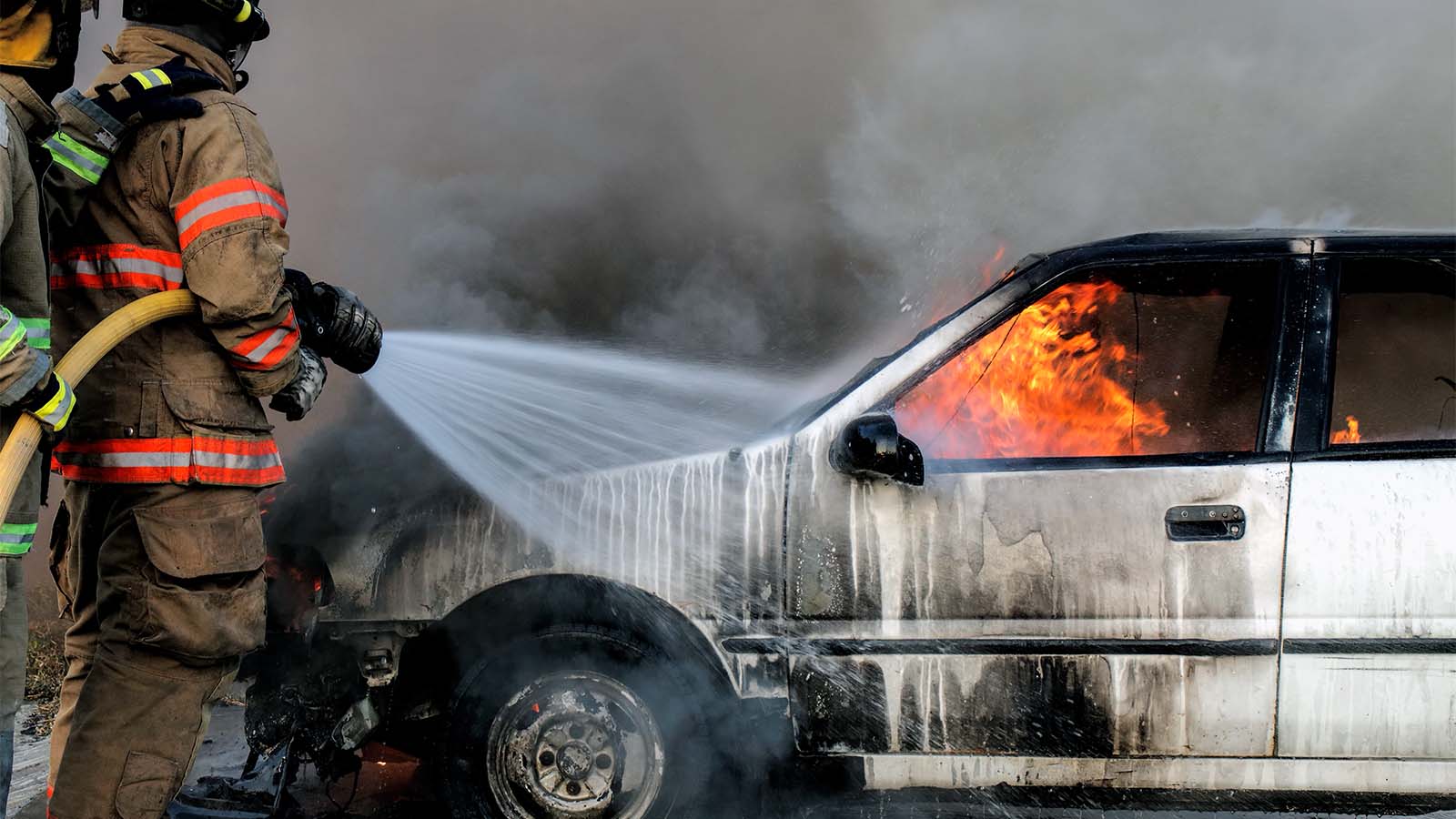 Steam Coming Out Of Car Engine While Mature Man Is Opening The