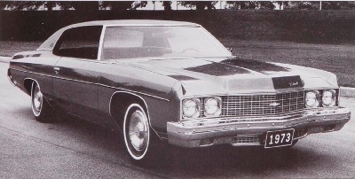 Front bumpers on the 1973 Chevrolet Impala and other full-size Chevys protruded because of the new federal mandate to withstand a 5-mph impact.