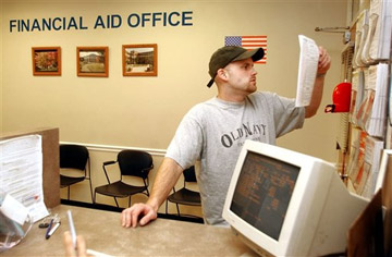 College student in financial aid office. 