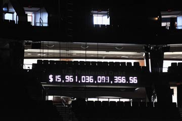 The National Debt Clock seen inside the Tampa Bay Times Forum before the Republican National Convention in August 2012. Back then the national debt was a mere $15.9 trillion.