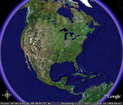 Screen of Google Earth flight simulator (source: Google Earth