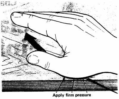 Diagram of oil being applied by hand to wooden furniture.