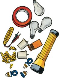 An emergency blackout kit consists of numerous items.