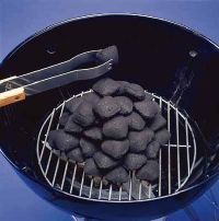 To light a grilling fire on a charcoal grill, build the charcoal in a pyramid.