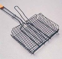 Hinged wire baskets help when grilling vegetables or grilling seafood.