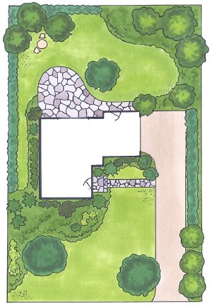 With a sketch pad, carefully plot the relationships between indoor and outdoor space in a landscape design picture.