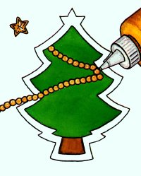 Drape and glue each section of the garland to the Christmas tree ornament.