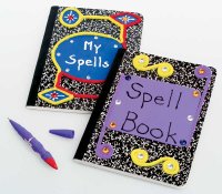 Take composition books and turn them into books of spells as an easy Halloween craft.