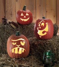 Traditional Jack, Smilin' John, and Big Tooth Magee funny pumpkin designs.