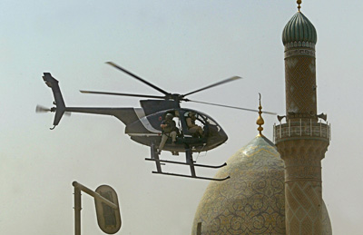 Blackwater helicopter flying in Baghdad