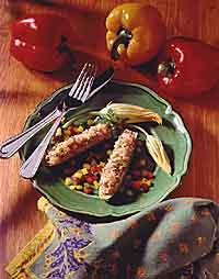 Shrimp-Stuffed Zucchini on Three-Pepper Confetti Shrimp-Stuffed Zucchini on Three-Pepper Confetti