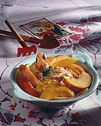Sautéed Mangoes & Peaches with Peanut Brittle Topping Sautéed Mangoes & Peaches with Peanut Brittle Topping