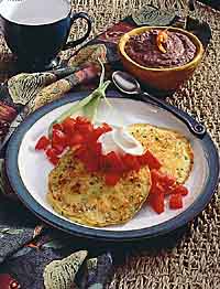 Smoked Ham Corncakes with Bean Sauce Smoked Ham Corncakes with Bean Sauce