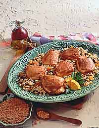 Braised Chicken Thighs with Fruited Rice and Lentils Braised Chicken Thighs with Fruited Rice and Lentils