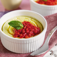 Lemon Soufflé Cake with Strawberry Sauce Lemon Soufflé Cake with Strawberry Sauce
