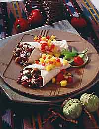 Bean and Cheese Burritos with Tomato-Mango Salsa Bean and Cheese Burritos with Tomato-Mango Salsa