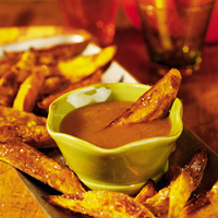 Baked Sweet Potato Fries with Spicy Apricot Dipping Sauce Baked Sweet Potato Fries with Spicy Apricot Dipping Sauce