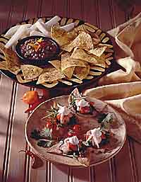 Tiny Seafood Tostadas with Black Bean Dip Tiny Seafood Tostadas with Black Bean Dip