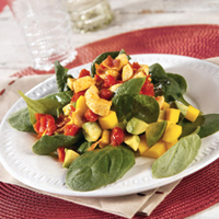 Chicken, Spinach and Mango Salad with Warm Tomato Vinaigrette Chicken, Spinach and Mango Salad with Warm Tomato Vinaigrette