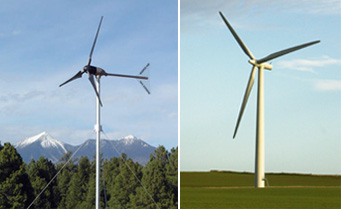 a residential wind turbine and a utility-scale wind turbine